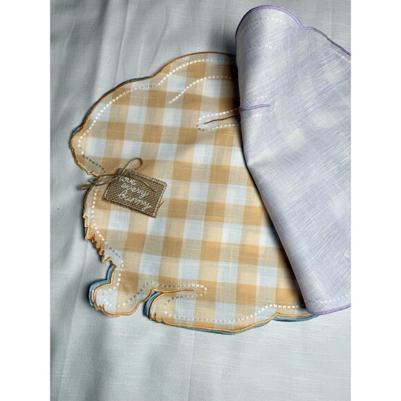 Coterie Studio Set Of 4 Embroidered Pastel Plaid Bunny Easter Placemats 15” New - Picture 3 of 8